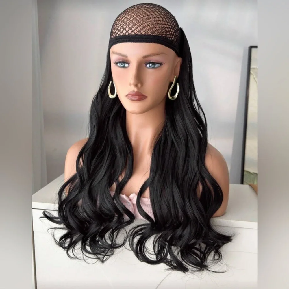 One Piece Black Hair Extensions — 22” Long | Natural Wave | Clip-In Volumizer